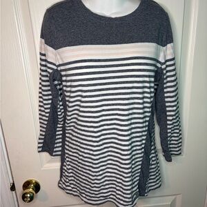 Calvin Klein Gray and White Striped Long Sleeve Tee